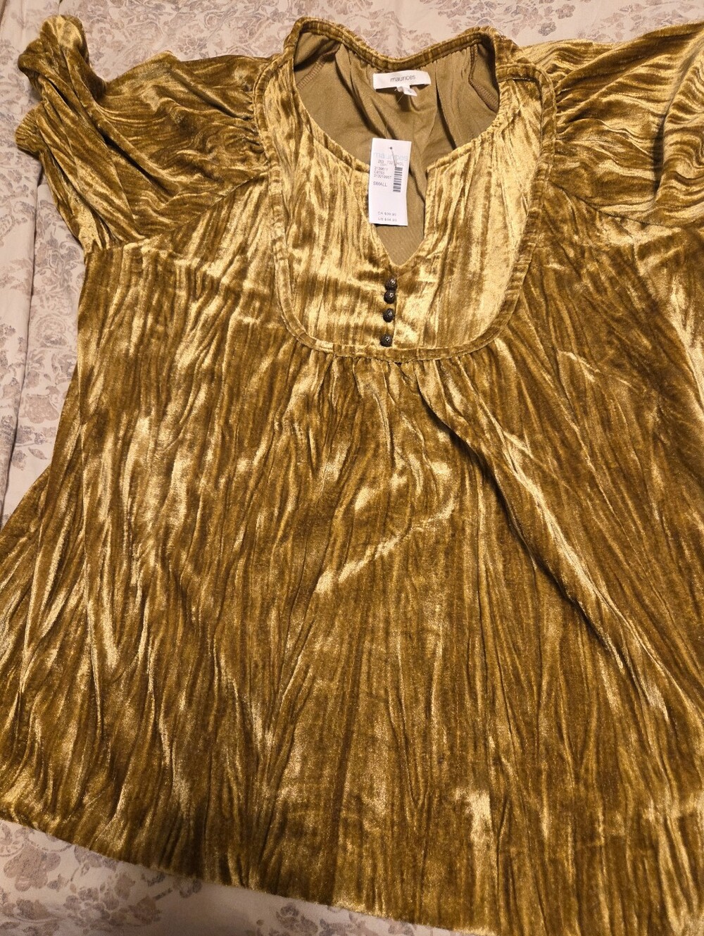 Maurices Gold Velour Boho Top Small NWT